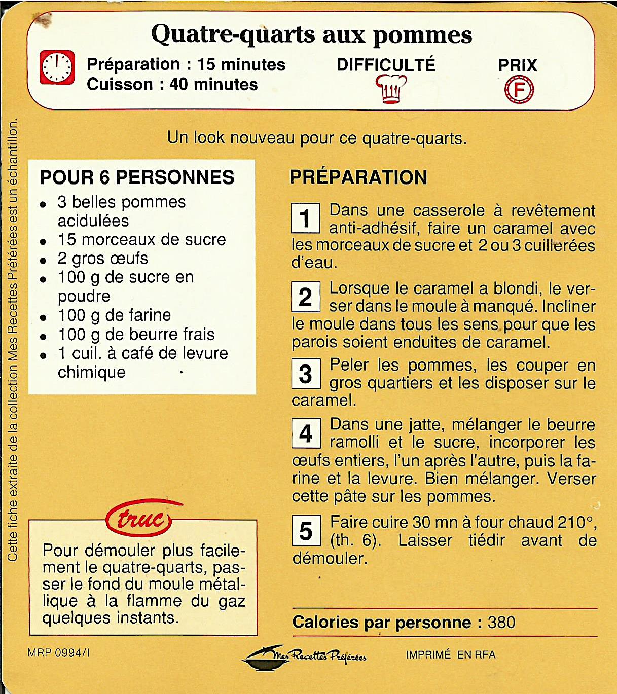 Recette quatre quart aux pommes